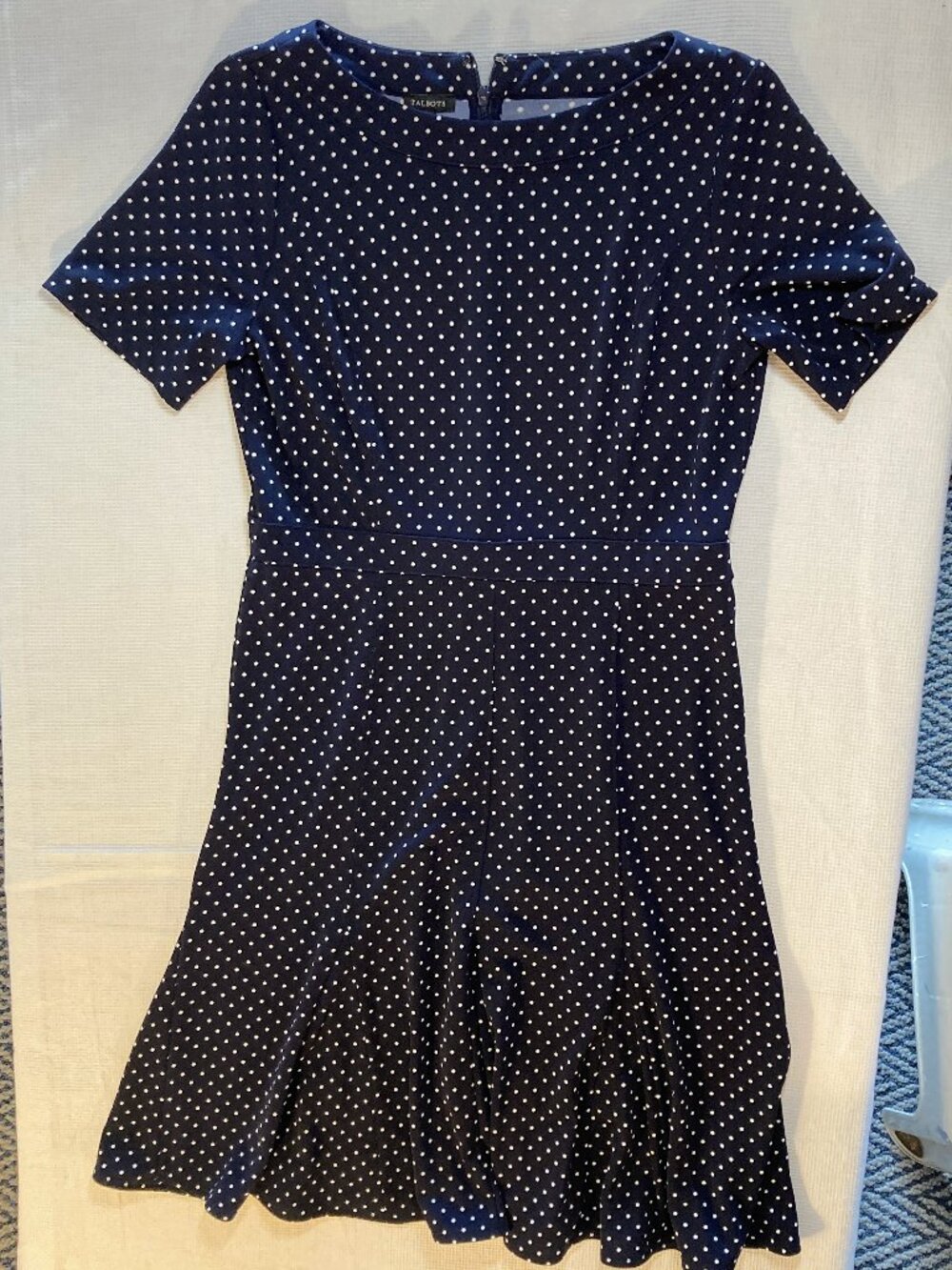 NWOT Talbots navy blue & white polka dot fit and flare dress